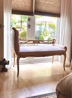 Blush pink carved chaise lounge chair French style