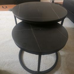 28in D and 20" D Nested Coffee Table Set - Black/Gold