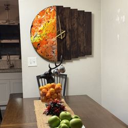 Large Handcrafted Wood & Paint Wall Clock – 34” Statement Piece