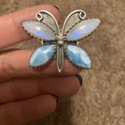 Sterling Silver Moonstone & Larminar butterfly Ring Size 7