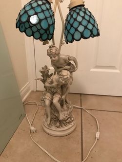 Vintage Figural Table Lamp with Tiffany-Style Shades