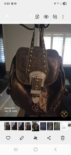 Kathy Brown Western-Style Backpack Purse – Rhinestone Buckle & Studs