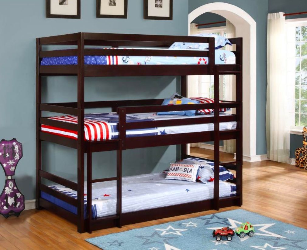 Sandler Wood Twin Triple Bunk Bed Cappuccino- Finance Available