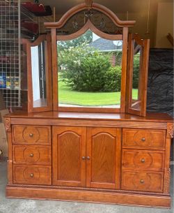 Wood Dresser with Tri-Fold Mirror