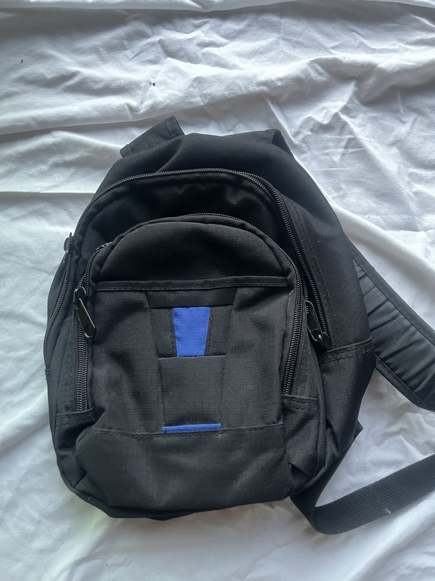 Black Mini Backpack with Blue Accent 