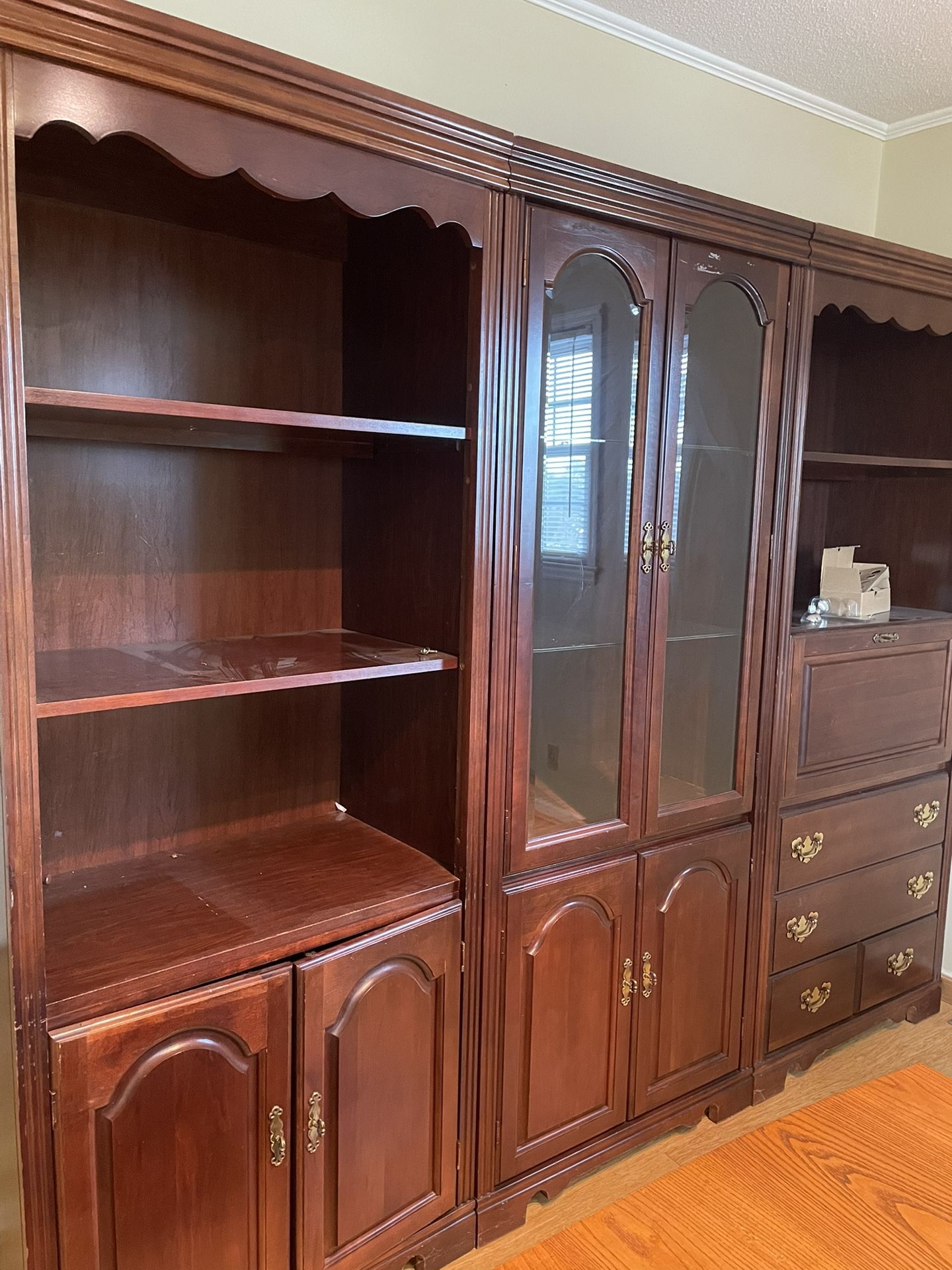 3 Piece Cherry Cabinet/ Shelf Set 90” Wide