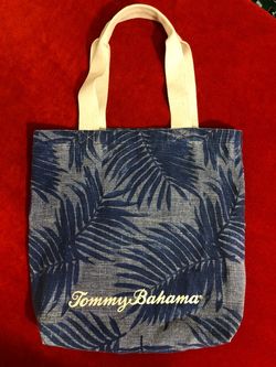 Tommy Bahama Canvas Tote Bag Blue Palm Leaves Print Reusable Cotton Market Shopping Beach Travel Shoulder Carryall Handbag Indigo Navy White Tropical 