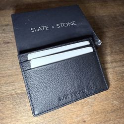 Slate & Stone Black Grained Leather Card Holder Wallet Slim Minimalist