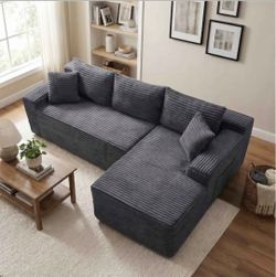 Gray Corduroy Sectional Sofa with Chaise