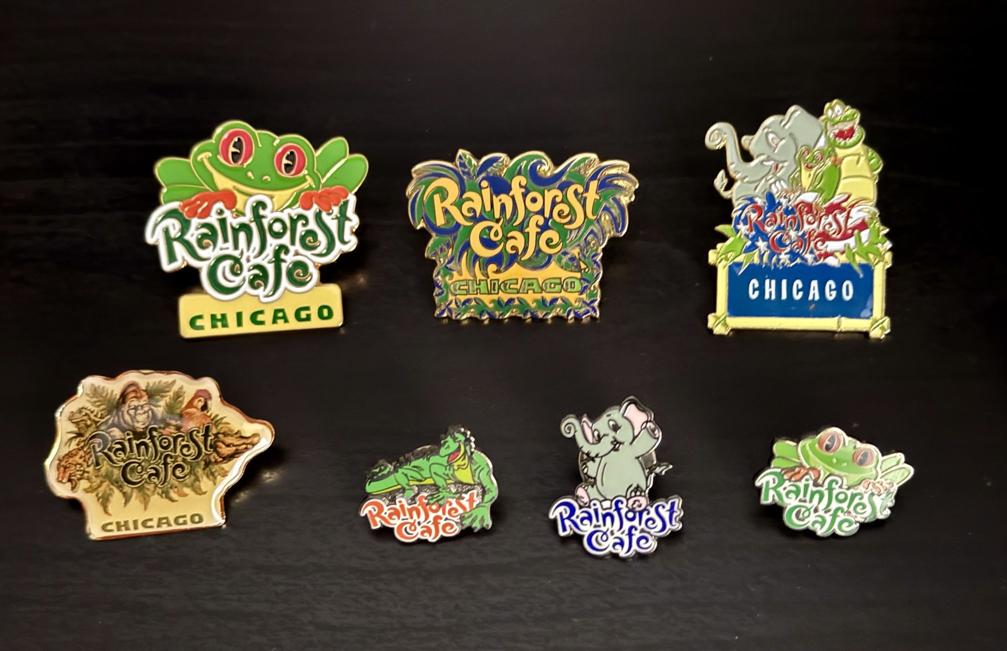 Lot of 7 Rainforest Café Chicago Pins – Vintage Enamel Collectibles