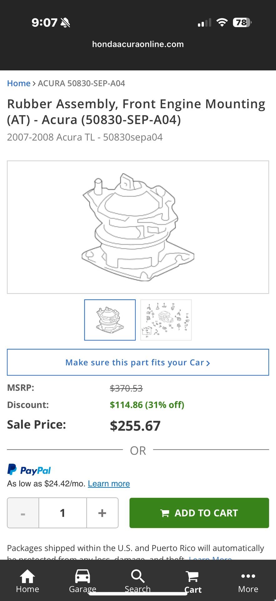 Genuine Honda Front Engine Mount 07-08 ACURA TL