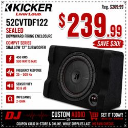 Kicker CompVT CVT12 Shallow 12" Subwoofer Sealed Box 900 Watts CVTDF12 🚨 Payment Options Available 🚨 No Credit Needed 🚨