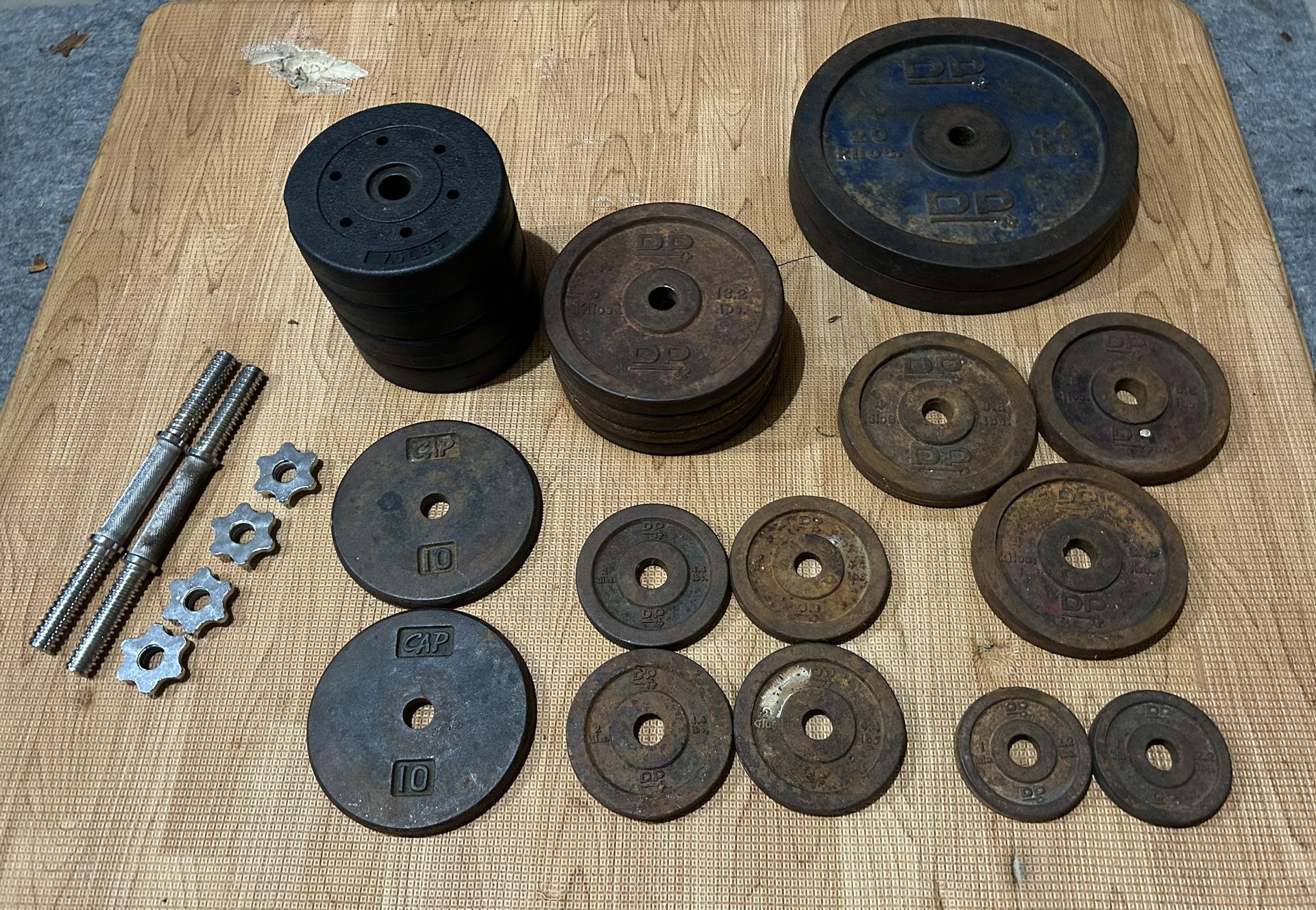 1in. Standard Steel Plates + Threaded Dumbbell Handles