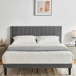 Queen Bed Frame Upholstered Platform,Queen Size Bed Frame with Velvet Headboard,Non-Slip and Noise-Free/Wooden Slats Support/No Box Spring Needed/Easy