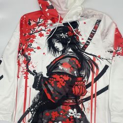 Japanese Samurai & Cherry Blossom Kimono-Style Hoodie, Adult XL *BRAND NEW*