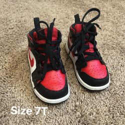 Nike Jordan Mid Toddler Red Black And White Shoes Size 7T