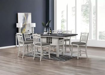 7 Piece Two Tone Off White and Gray Counter Height Dining Set