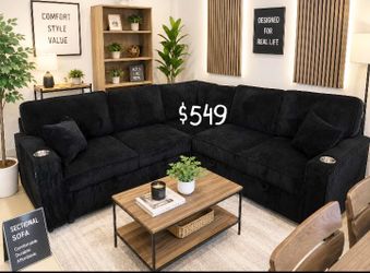 Convertible sectional sofa with pull-out bed & storage black Corduroy