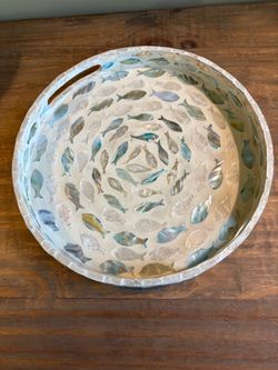 Round Mother of Pearl Fish Mosaic Tray