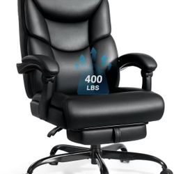 400lbs Office Chair with Foot Rest, Reclining Big and Tall Office Chair with Lumbar Support Spring Cushion, High Back Leather