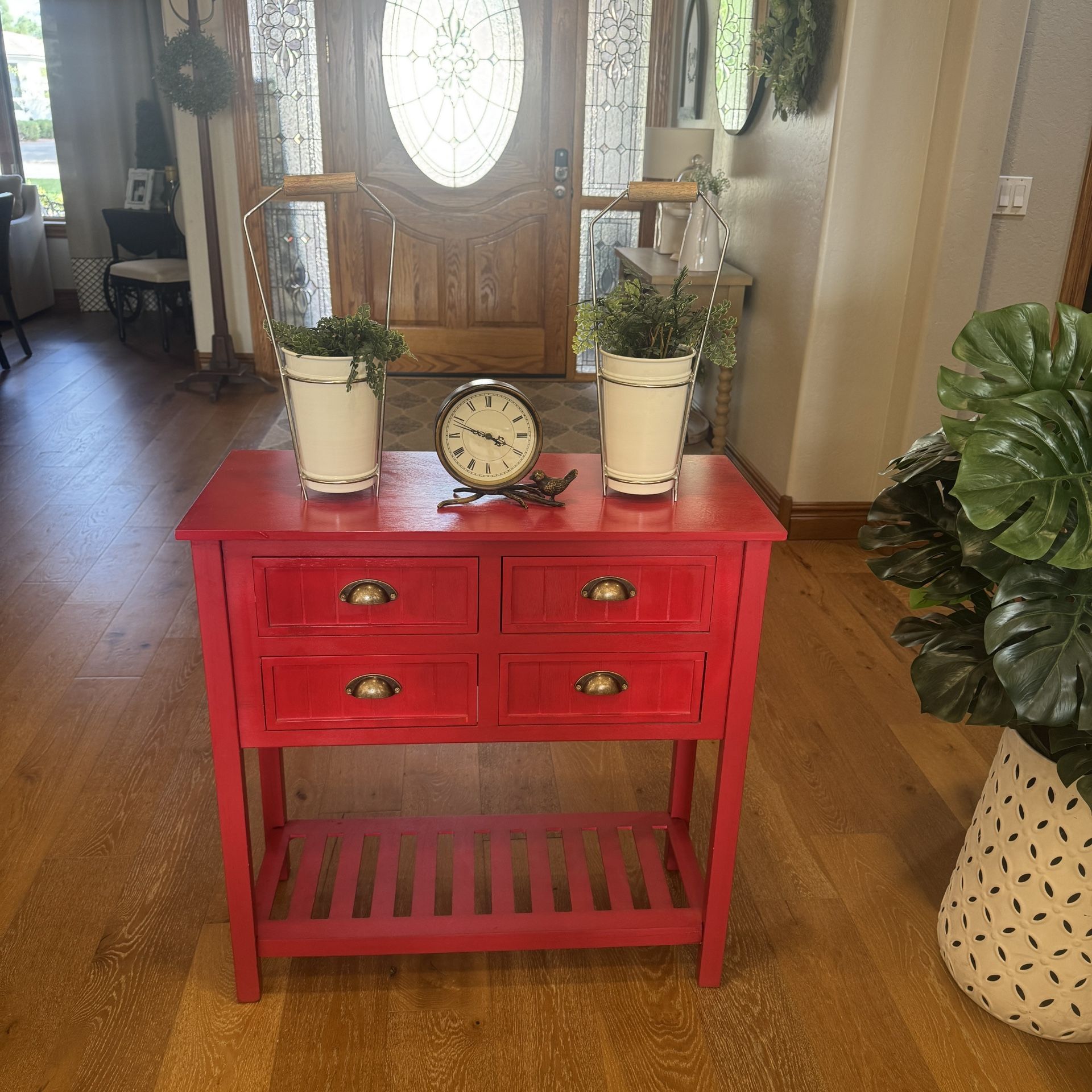 Farmhouse Red Sideboard with (4) Drawer and Slated Shelf