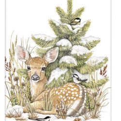 Flour Sack Kitchen Dish Towel Winter Fawn Mary Lake - Thompson New