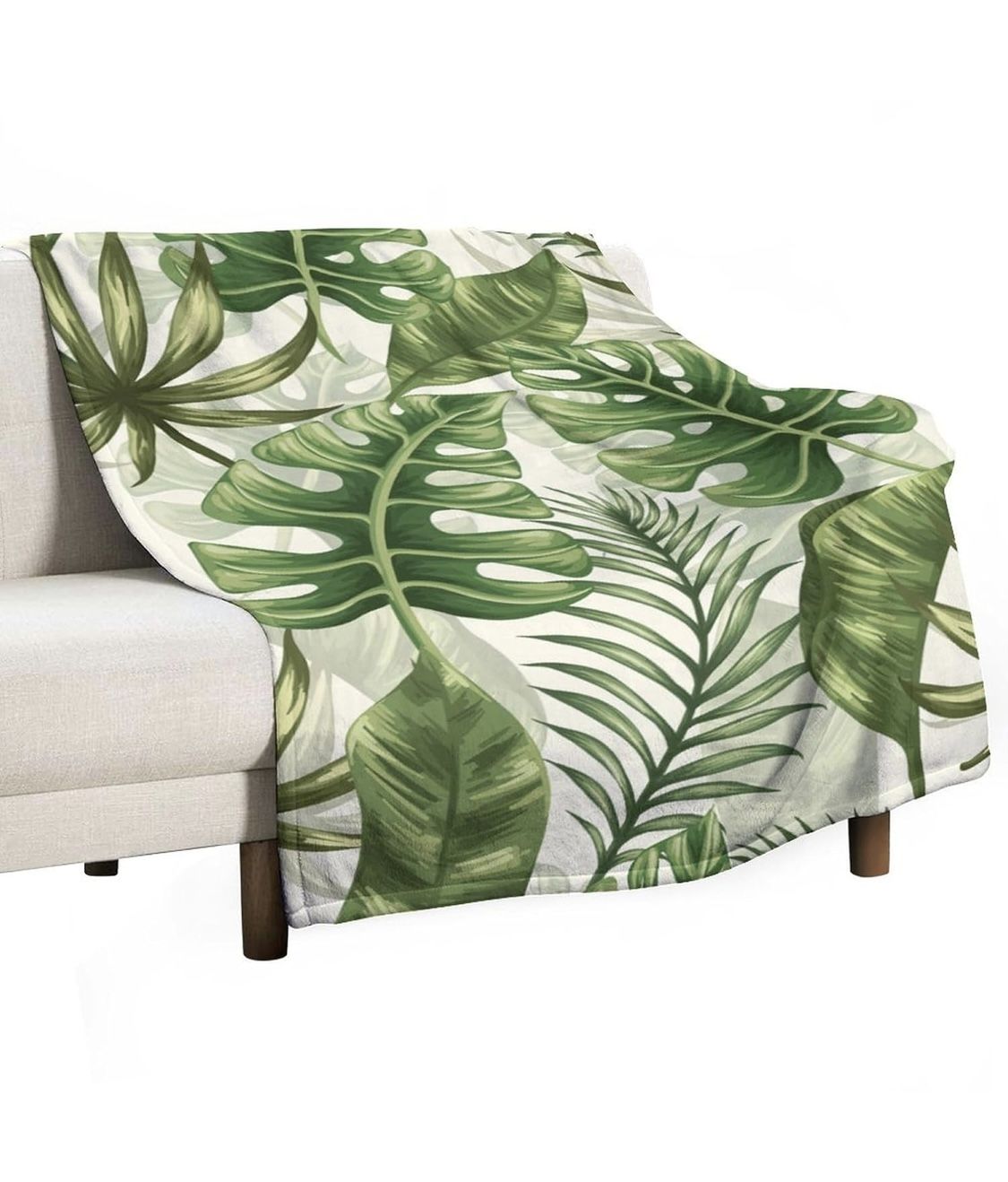 Palm Leaves Blanket Tropical Green Plants Leaves Exotic Soft Cozy Lightweight