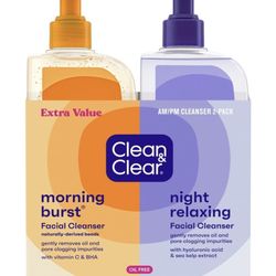 Clean & Clear Day and Night Acne Face Wash, Oil-Free, 8 fl oz (2 Pack)