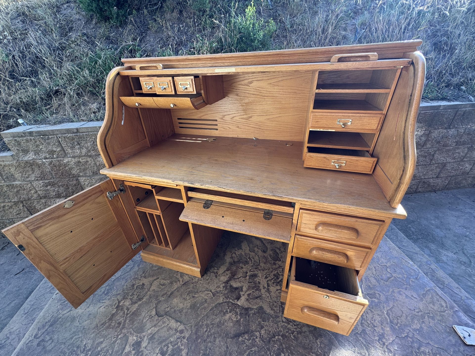 Roll-top desk — solid oak