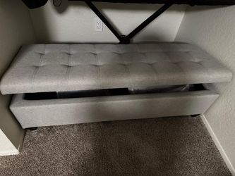Gray Tufted Storage Ottoman Bench