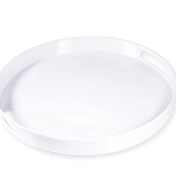 17" White Round Melamine Serving Tray with Handles