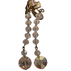 vintage teardrop AB faceted crystal clip on earrings