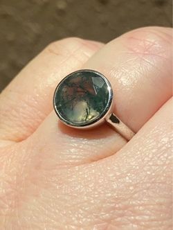 Moss Agate Ring 925 Sz 7
