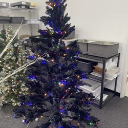 New 6.5 Ft Black Pre Lit Christmas Tree
