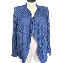 Chico’s Women’s Blue All-Over Mesh Drape-Front Jacket Size XL