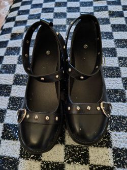 Black Mary Jane Shoes with Gold Studs