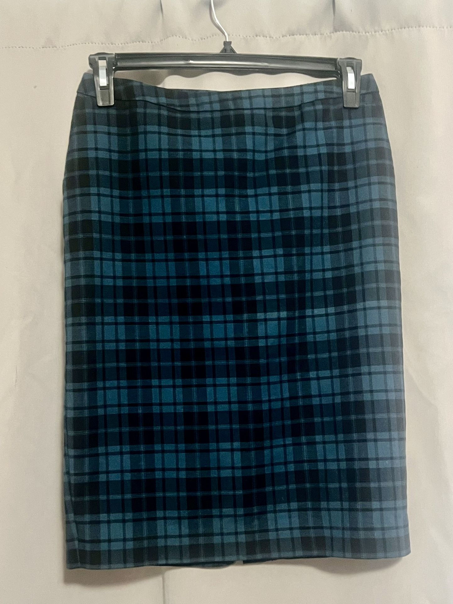 Bluish/Green Plaid Pencil Skirt