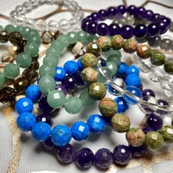 Lot Of 9 Stretchy Semiprecious Stone Bracelets