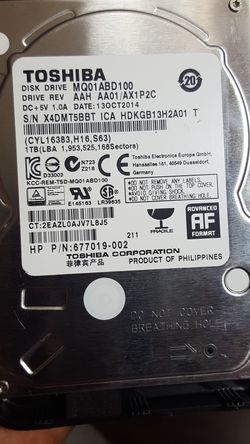 1TB Toshiba came out from HP laptop post upgrade