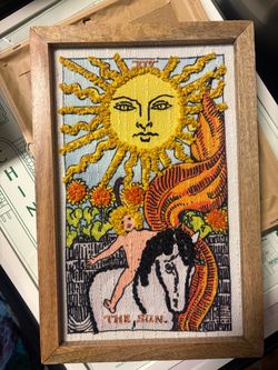 The Sun Tarot Card Embroidered Framed Art