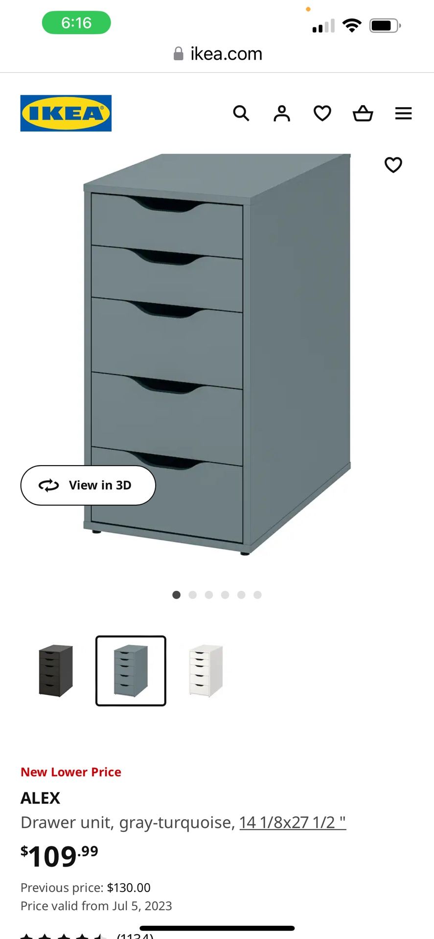 Ilea’s Chest ALEX Drawer unit, gray-turquoise, 14 1/8x27 1/2 "