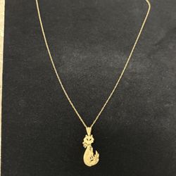 Vintage Solid 14k Gold Chain With Cat Pendant 1985