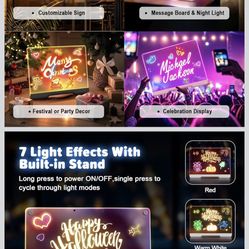 16-Inch Rechargeable Doodle Glow LED Note Board, 7-Color Light Modes, Neon Art Dry Erase Light Up Drawing Pad with Built-in Stand, Sketching Gift Toy 