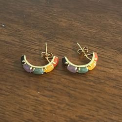 10k Gold Multi-color Jade Earrings W/ Backs 