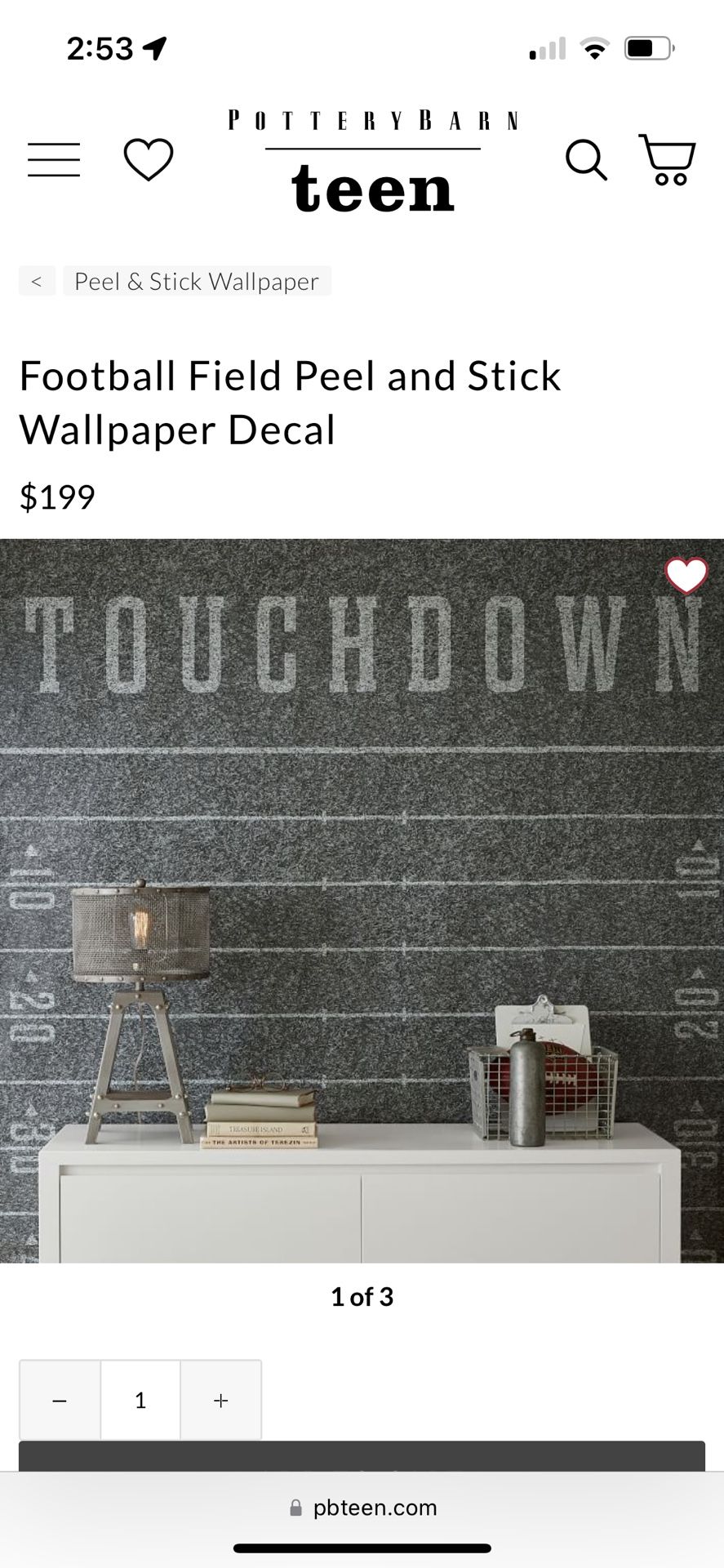 Pottery Barn Teen Peek & Stick Football Wallpaper
