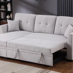 NEW Grey Fabric Sectional STORAGE Chaise Set Reversible Left Right Chaise Lounge Sleeper Sofa bed Small Living Room Space Saving Apartment Gray Couch