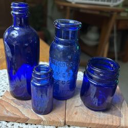 Vintage Colbolt Blue Medicine Bottles