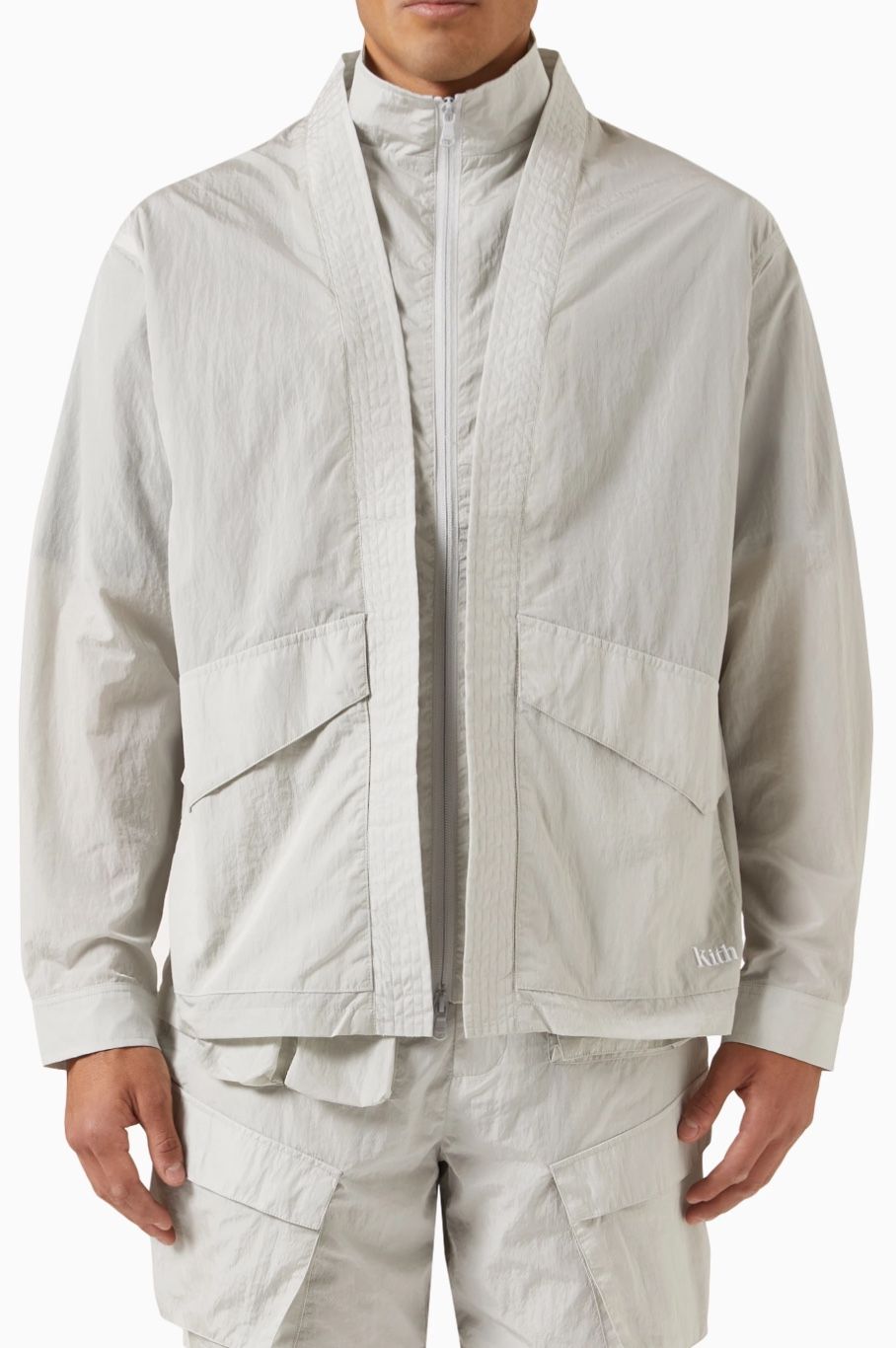 Kith light grey Fulton Kimono Track Jacket windbreaker Wrinkle Nylon NWT XS