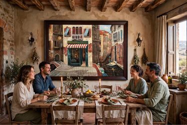 Huge Framed Italian Venice Canal Street Painting