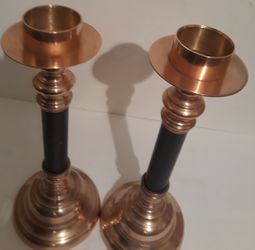 Vintage Metal Brass Set of 2 Candlestick Holders, 14" Tall and 5 1/2" Base Size, Holds 2" Candles, Table Display, Home Decor, Shelf Display